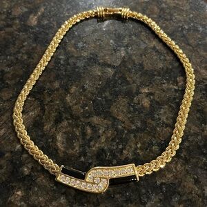 Swarovski gold tone black enamel necklace